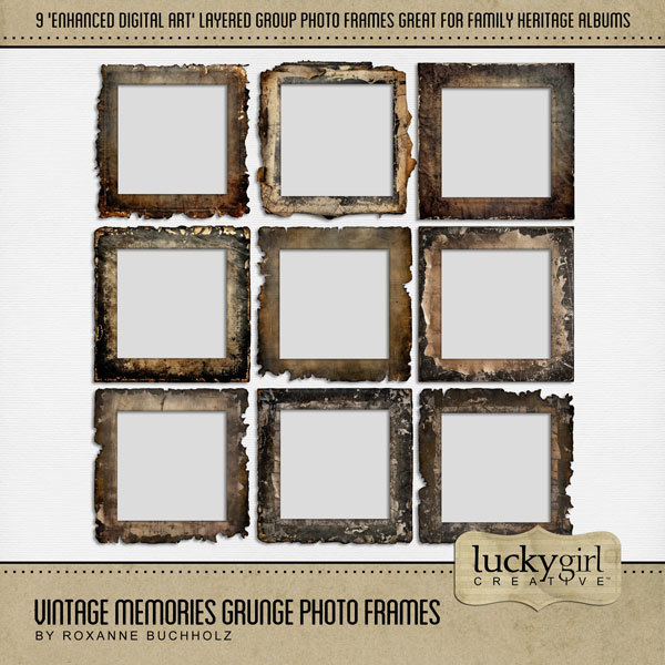 Vintage Memories Grunge Photo Frames Digital Art - Digital Scrapbooking Kits