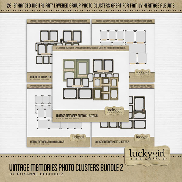 Vintage Memories Photo Clusters Bundle 2 Digital Art - Digital Scrapbooking Kits
