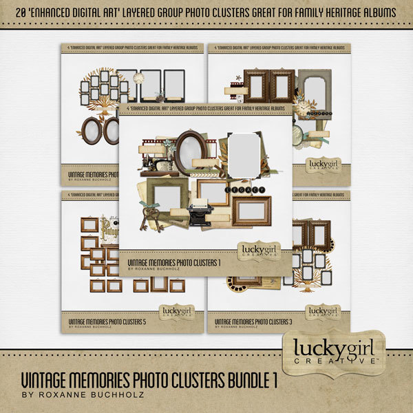 Vintage Memories Photo Clusters Bundle 1 Digital Art - Digital Scrapbooking Kits