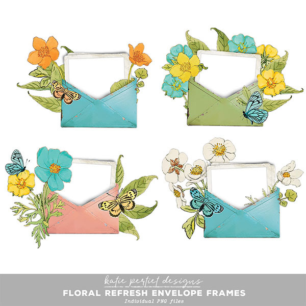 Floral Refresh Envelope Frames Digital Art - Digital Scrapbooking Kits