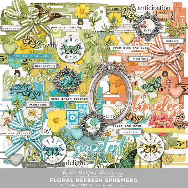 Floral Refresh Ephemera Digital Art - Digital Scrapbooking Kits