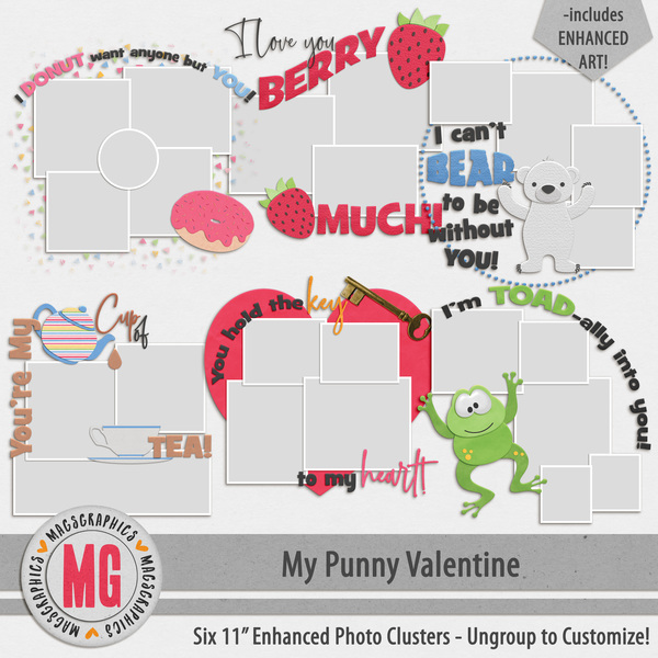 My Punny Valentine Enhanced Photo Clusters Digital Art - Digital Scrapbooking Kits
