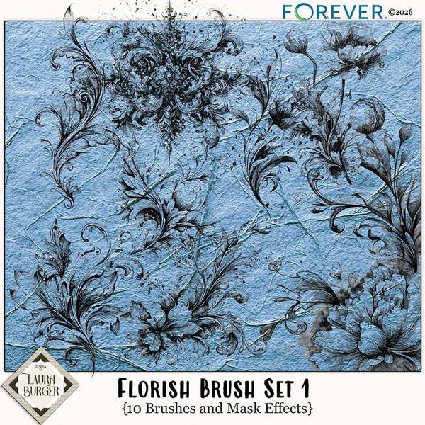 Florish Brush Set 1 Digital Art - Digital Scrapbooking Kits