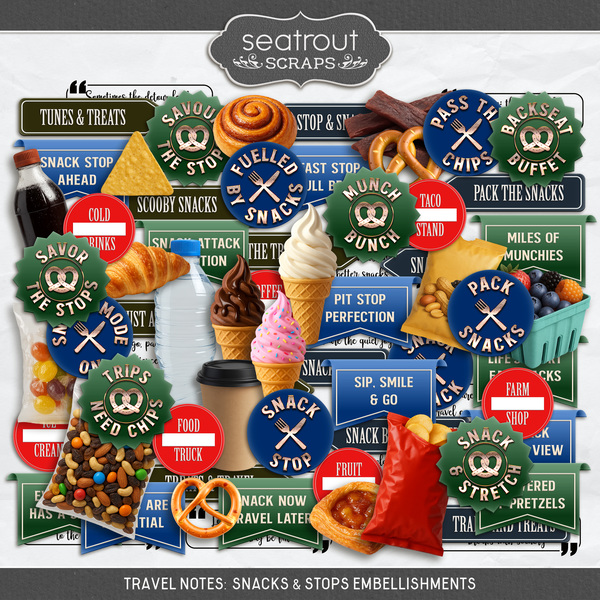 Travel Notes - Snacks & Stops Digital Art - Digital Scrapbooking Kits
