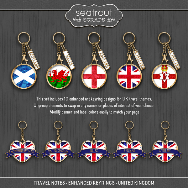 Travel Notes - Enhanced Keyrings - United Kingdom Digital Art - Digital Scrapbooking Kits