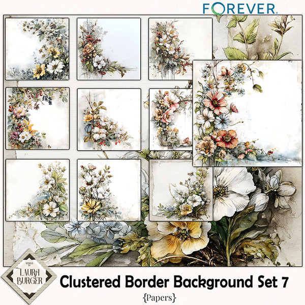 Clustered Border Background Set 7 Digital Art - Digital Scrapbooking Kits