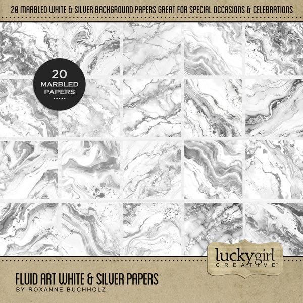 Fluid Art White & Silver Papers Digital Art - Digital Scrapbooking Kits