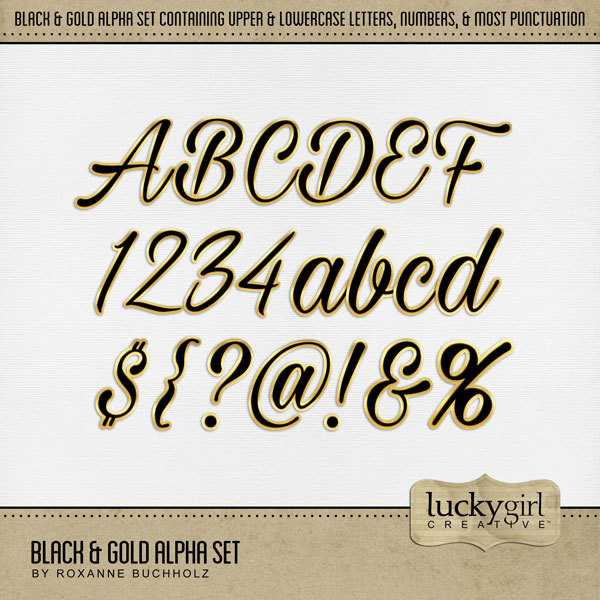 Black & Gold Alpha Set Digital Art - Digital Scrapbooking Kits
