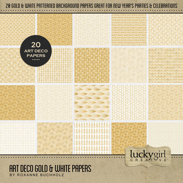 Art Deco Gold & White Papers Digital Art - Digital Scrapbooking Kits