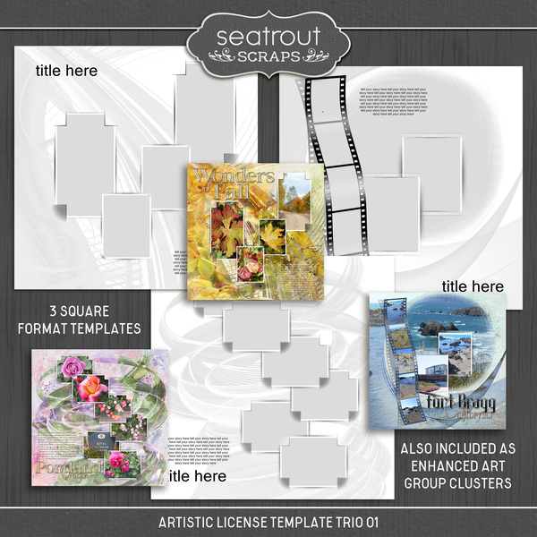 Artistic License Template Trio 01 Digital Art - Digital Scrapbooking Kits