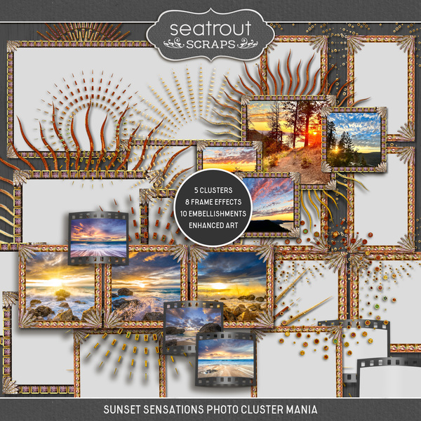 Sunset Sensations Photo Cluster Mania Digital Art - Digital Scrapbooking Kits