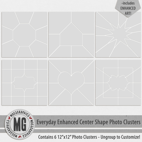 Everyday Enhanced Center Shape Photo Clusters Digital Art - Digital Scrapbooking Kits