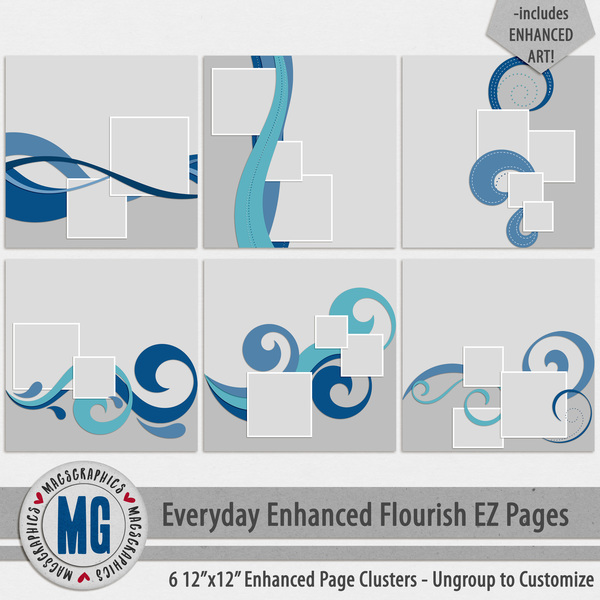 Everyday Enhanced Flourish EZ Pages Digital Art - Digital Scrapbooking Kits