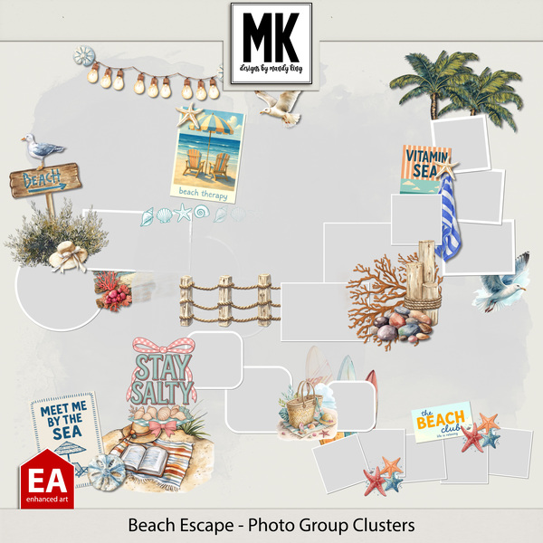 Beach Escape - Photo Group Clusters Digital Art - Digital Scrapbooking Kits