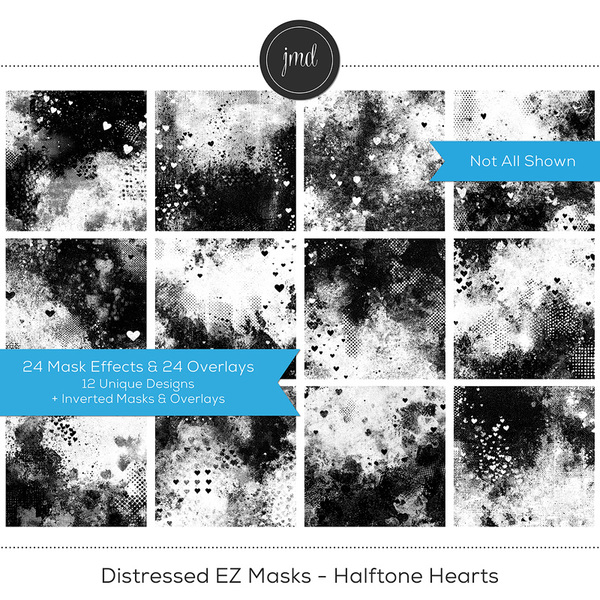Distressed EZ Masks - Halftone Hearts Digital Art - Digital Scrapbooking Kits