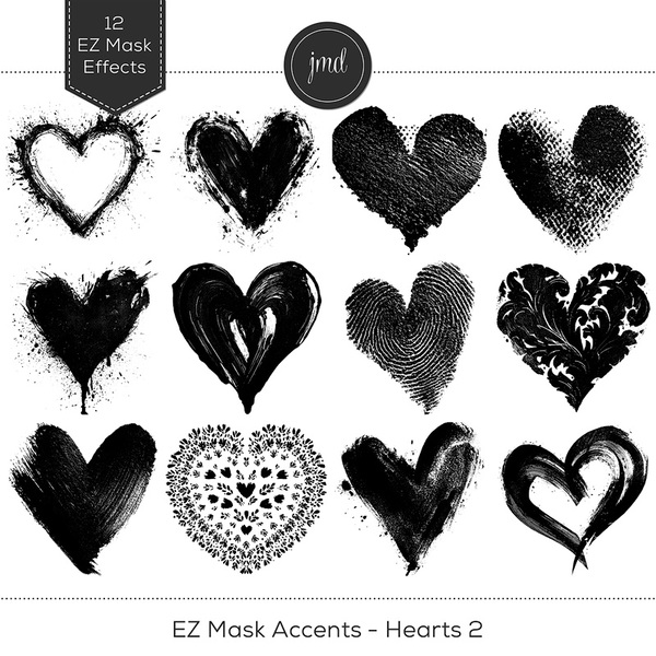 EZ Mask Accents - Hearts 2 Digital Art - Digital Scrapbooking Kits