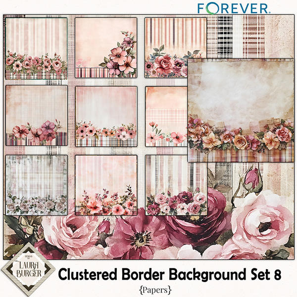 Clustered Border Background Set 8 Digital Art - Digital Scrapbooking Kits