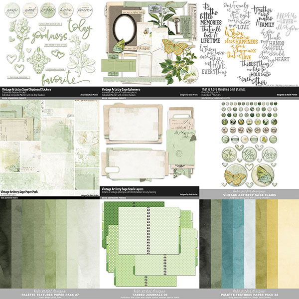 Vintage Artistry Sage Scrapbooking Bundle Digital Art - Digital Scrapbooking Kits