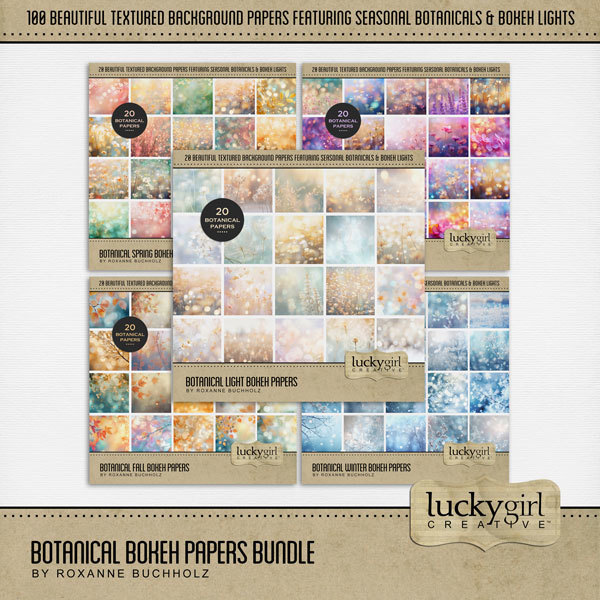 Botanical Bokeh Papers Bundle Digital Art - Digital Scrapbooking Kits