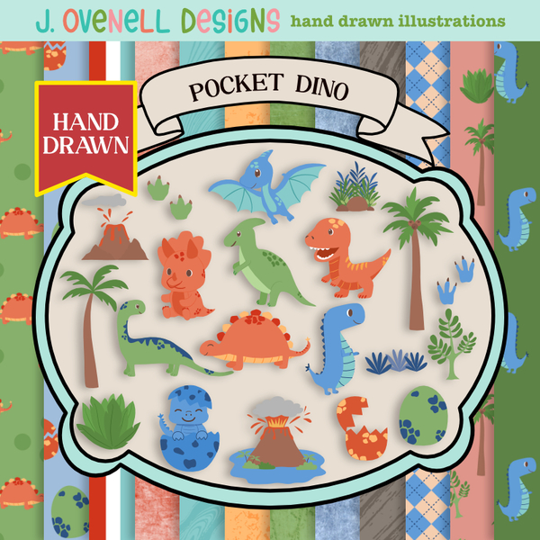 Pocket Dino Digital Art - Digital Scrapbooking Kits