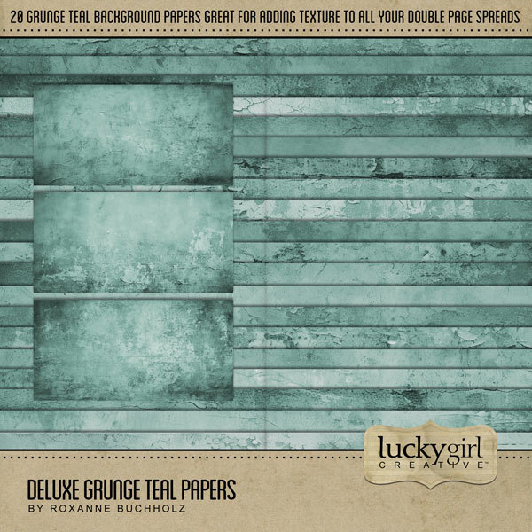Deluxe Grunge Teal Papers Digital Art - Digital Scrapbooking Kits