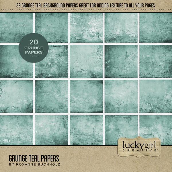 Grunge Teal Papers Digital Art - Digital Scrapbooking Kits