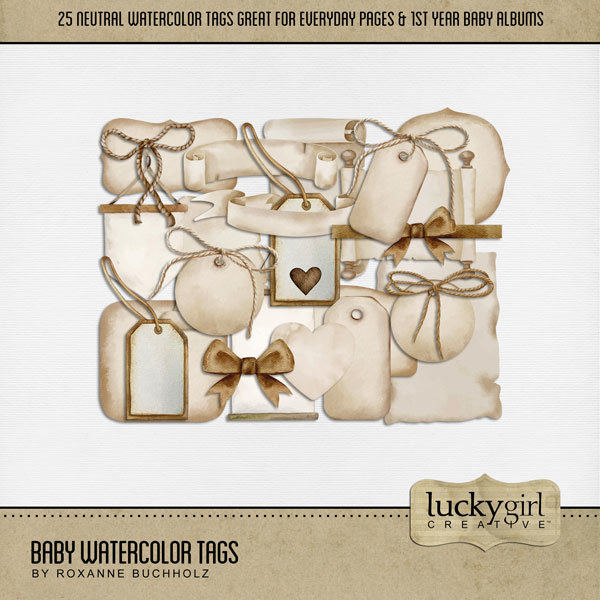 Baby Watercolor Tags Digital Art - Digital Scrapbooking Kits