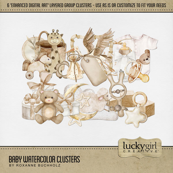 Baby Watercolor Clusters Digital Art - Digital Scrapbooking Kits