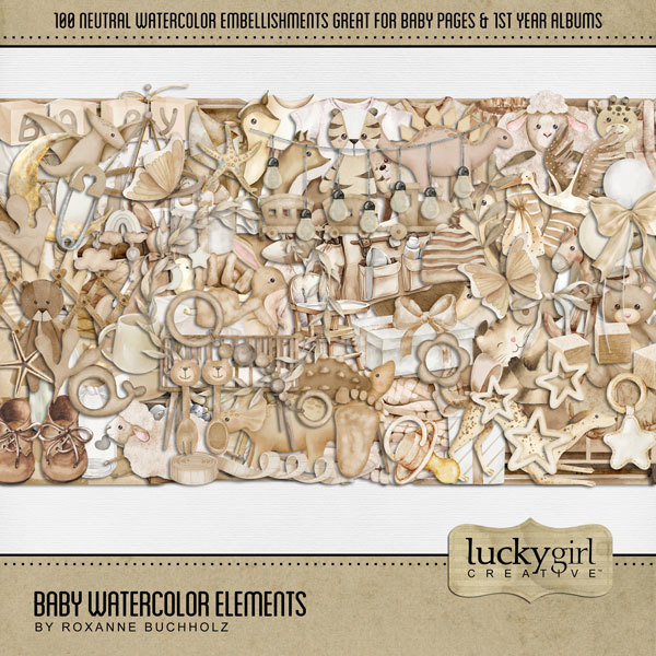 Baby Watercolor Elements Digital Art - Digital Scrapbooking Kits