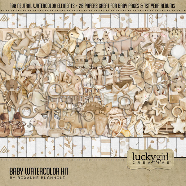 Baby Watercolor Kit Digital Art - Digital Scrapbooking Kits