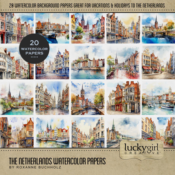 The Netherlands Watercolor Papers Digital Art - Digital Scrapbooking Kits