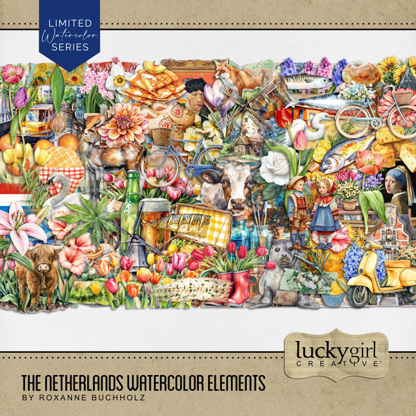 The Netherlands Watercolor Elements Digital Art - Digital Scrapbooking Kits