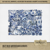 Delft Blue Watercolor Elements