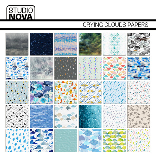 Crying Clouds Papers Digital Art - Digital Scrapbooking Kits