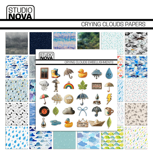 Crying Clouds Bundle Digital Art - Digital Scrapbooking Kits