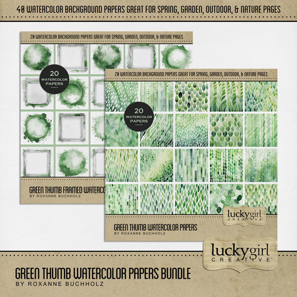 Green Thumb Watercolor Papers Bundle Digital Art - Digital Scrapbooking Kits
