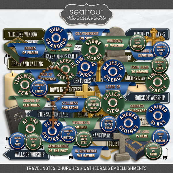 Travel Notes - Churches & Cathedrals Digital Art - Digital Scrapbooking Kits