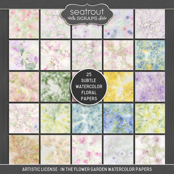 Artistic License In the Flower Garden Watercolor Papers Digital Art - Digital Scrapbooking Kits