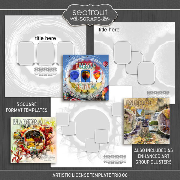 Artistic License Template Trio 06 Digital Art - Digital Scrapbooking Kits