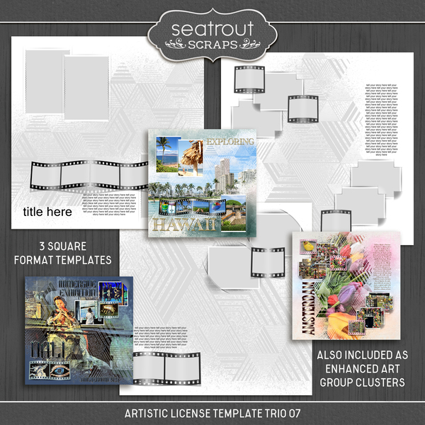 Artistic License Template Trio 07 Digital Art - Digital Scrapbooking Kits
