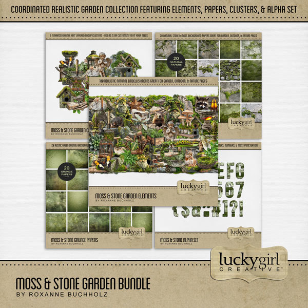 Moss & Stone Garden Bundle Digital Art - Digital Scrapbooking Kits