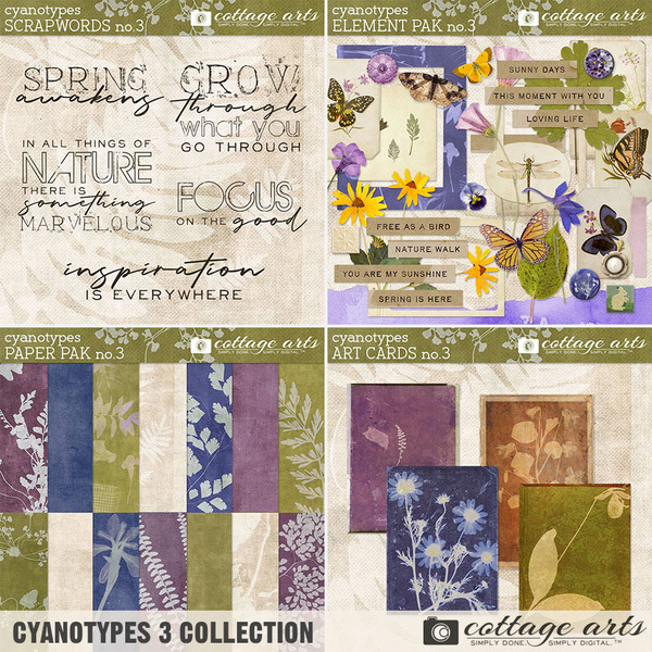 Cyanotypes 3 Collection Digital Art - Digital Scrapbooking Kits
