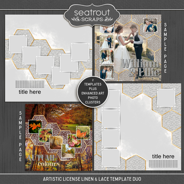 Artistic License Linen & Lace Template Duo Digital Art - Digital Scrapbooking Kits