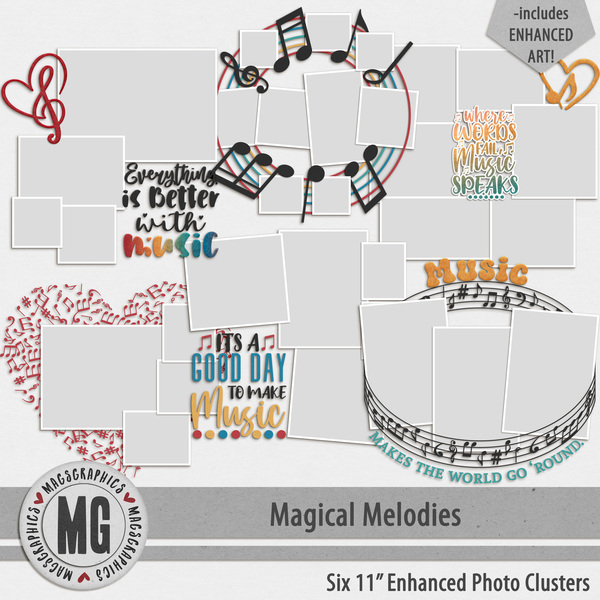 Magical Melodies Enhanced Photo Clusters Digital Art - Digital Scrapbooking Kits
