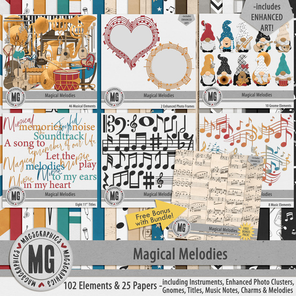 Magical Melodies Bundle Digital Art - Digital Scrapbooking Kits