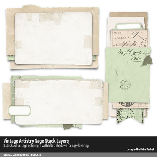 Vintage Artistry Sage Stack Layers Digital Art - Digital Scrapbooking Kits
