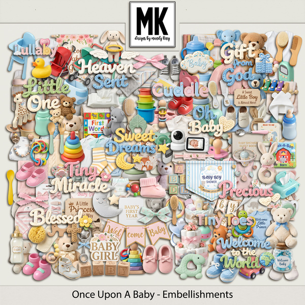 Once Upon A Baby - Embellishments Digital Art - Digital Scrapbooking Kits