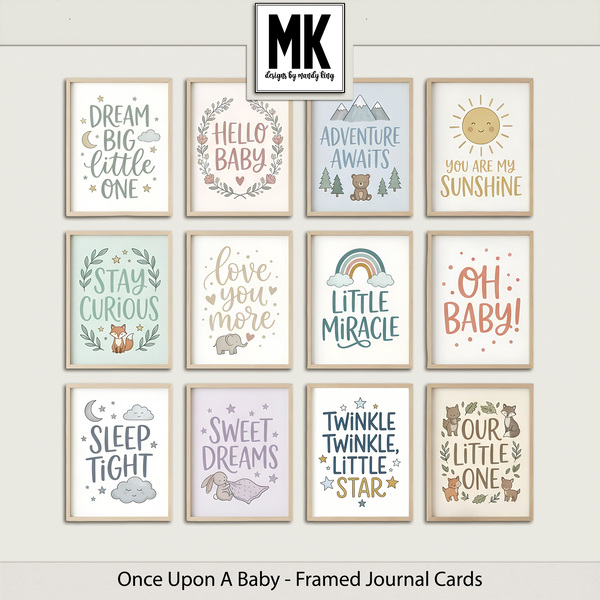 Once Upon A Baby - Framed Journal Cards Digital Art - Digital Scrapbooking Kits