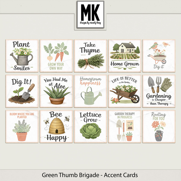 Green Thumb Brigade - Accent Cards Digital Art - Digital Scrapbooking Kits