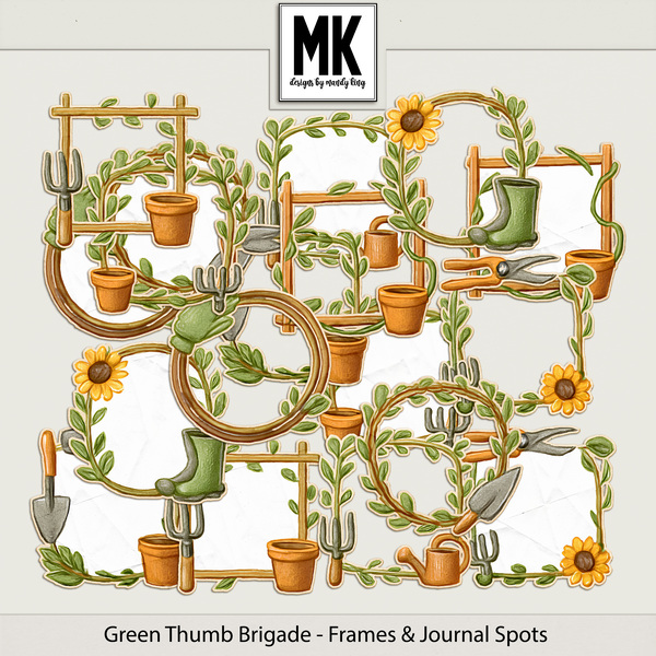 Green Thumb Brigade - Frames & Journal Spots Digital Art - Digital Scrapbooking Kits